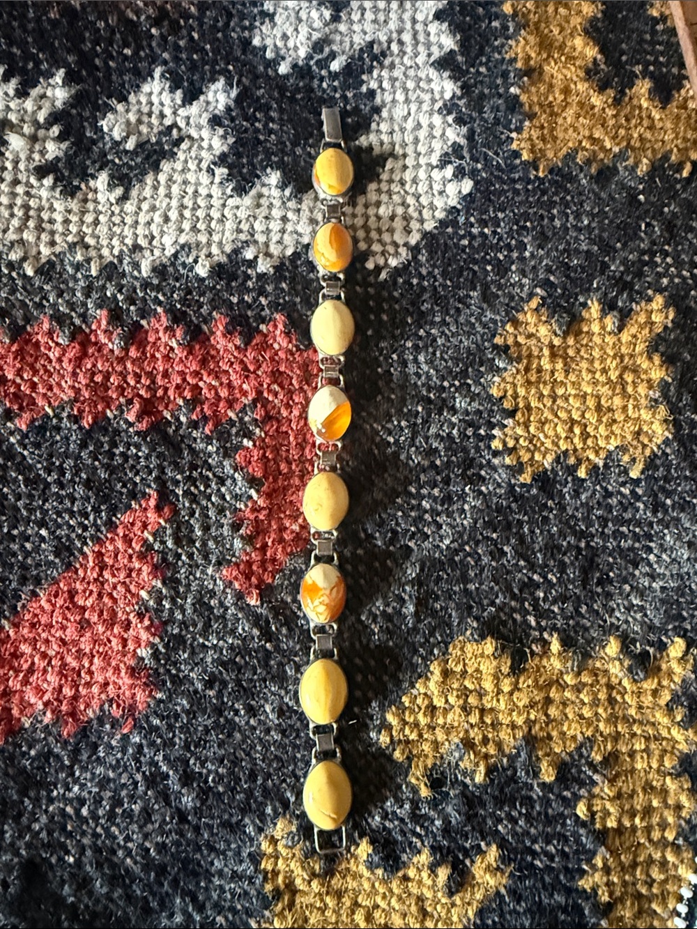 Vintage Soviet Baltic Amber Egg Yolk Silver Link Bracelet 8 Inch